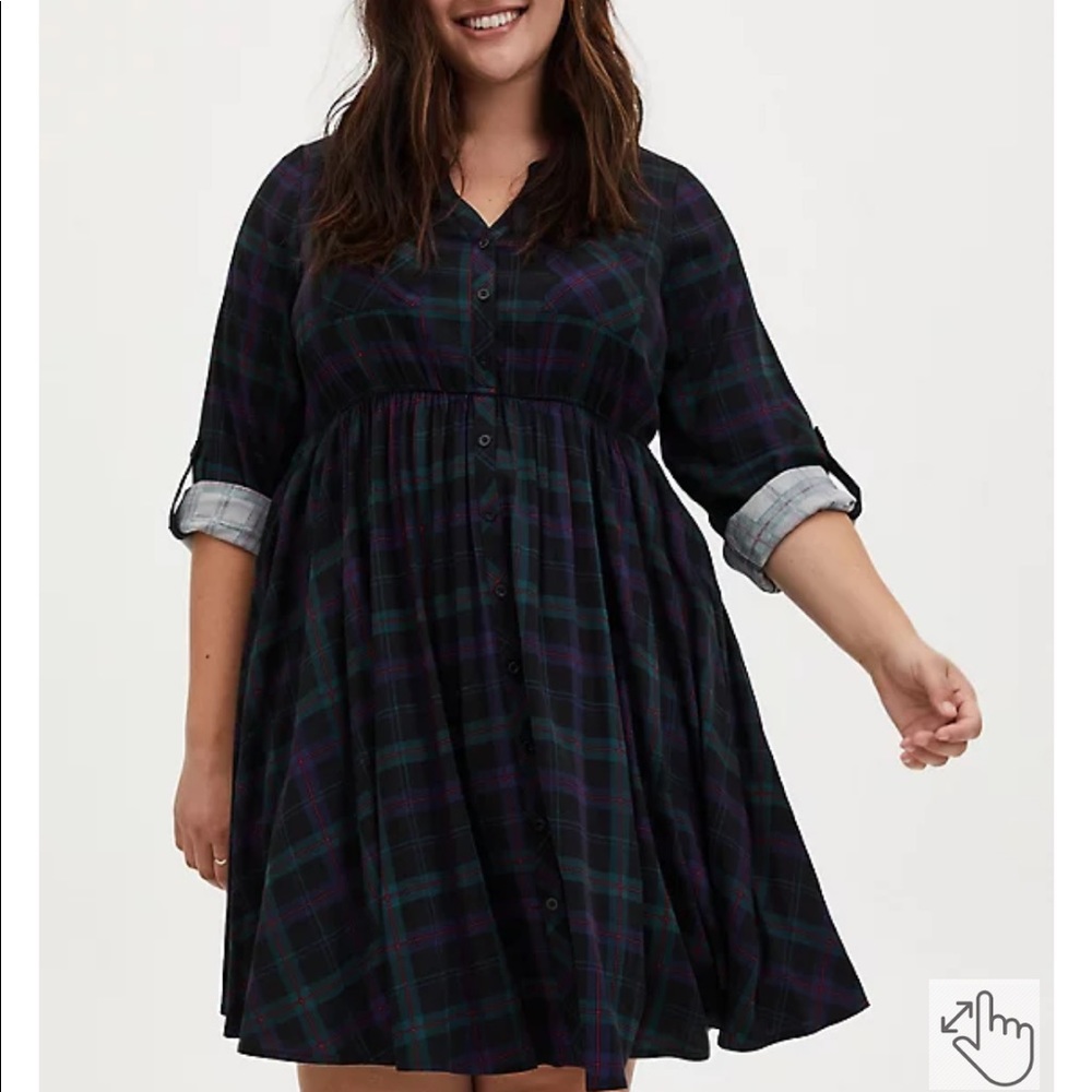 Torrid Green Plaid Challis Shirt Dress